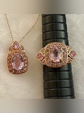 Rose Gold Over Sterling Silver Ring & Pendant Set Purple Pink Stones BBJ Sz 8